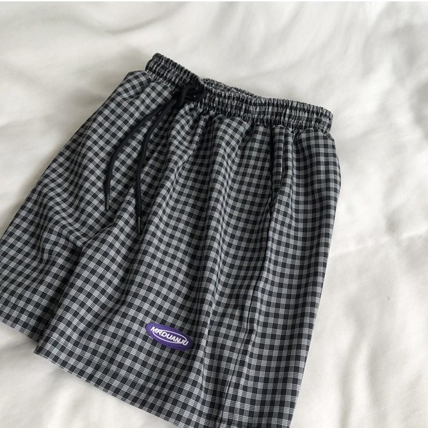 Women Plaid Drawstring Shorts Leisure All-match loose Summer new style Home pants