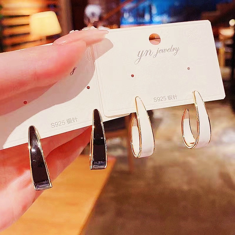 Bông Tai Mạ Bạc 925 Hình Chữ C Phong Cách Pháp Cho Nữ