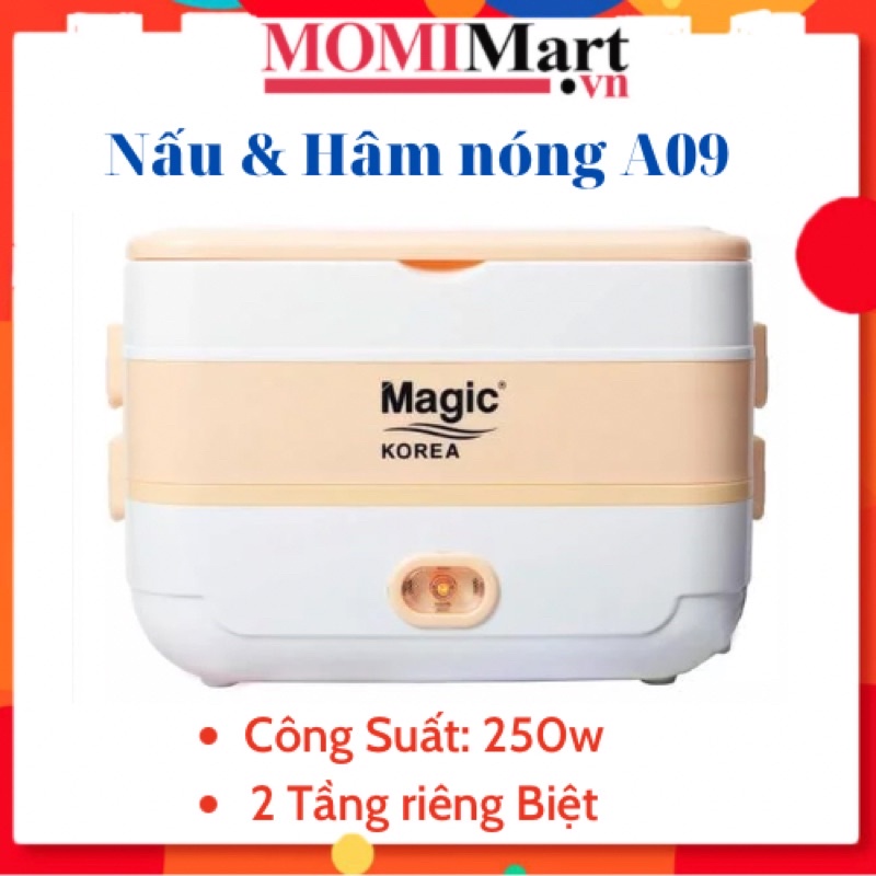 HỘP NẤU VÀ HÂM NÓNG THỨC ĂN MAGIC KORE A09  2 tầng công suất 250W nấu hâm giữ nhiệt bảo hành 12 tháng