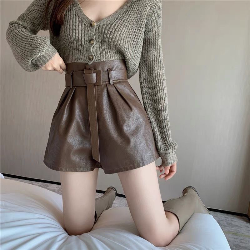 Quần Short Da Nữ Cạp Cao Kèm Dây Lưng Hàng Quảng Châu Phong Cách Hàn Quốc | Bé Tiu Clothing