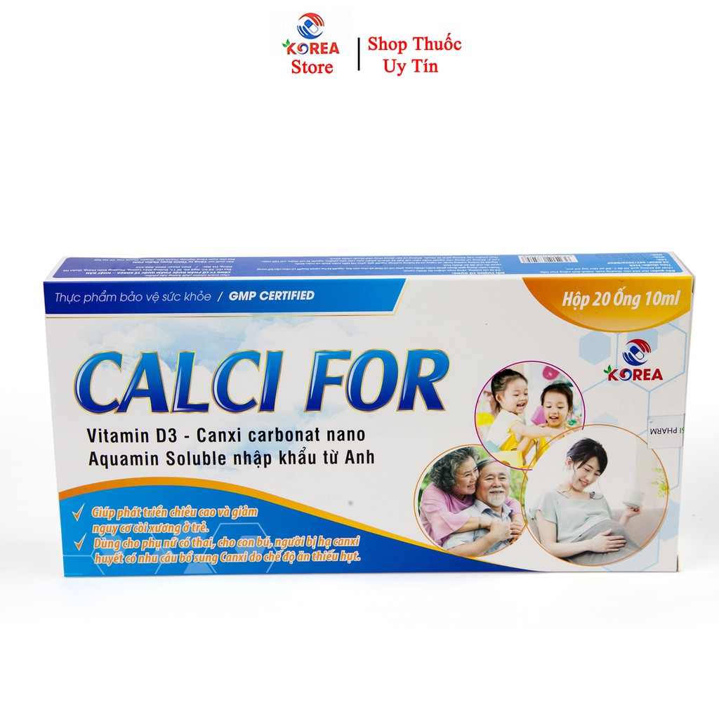 Canxi CALCI FOR giúp phat triển chiều cao và giảm nguy cơ còi xương  20 ống/ hộp