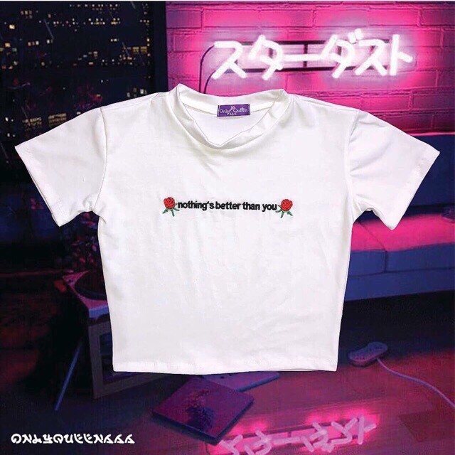 Áo croptop thêu hoa hồng ngang ngực nothing xinh