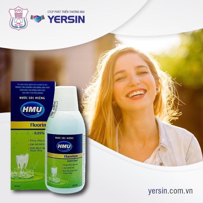 Nước súc miệng HMU Flourinze NaF 0,05% ngăn ngừa ê buốt răng Đại học Y Hà Nội