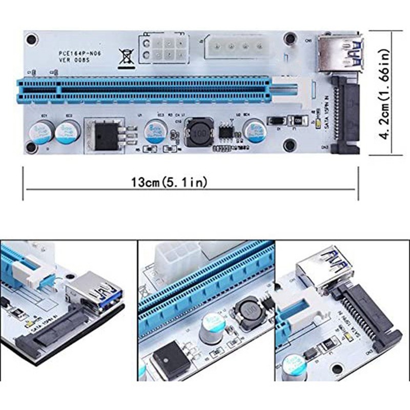008S 1X TO 16X VGA Card Extension Cable PCI-E DC-DC 60cm USB 3.0 Cable Riser Card Riser Adapter Card for Computer