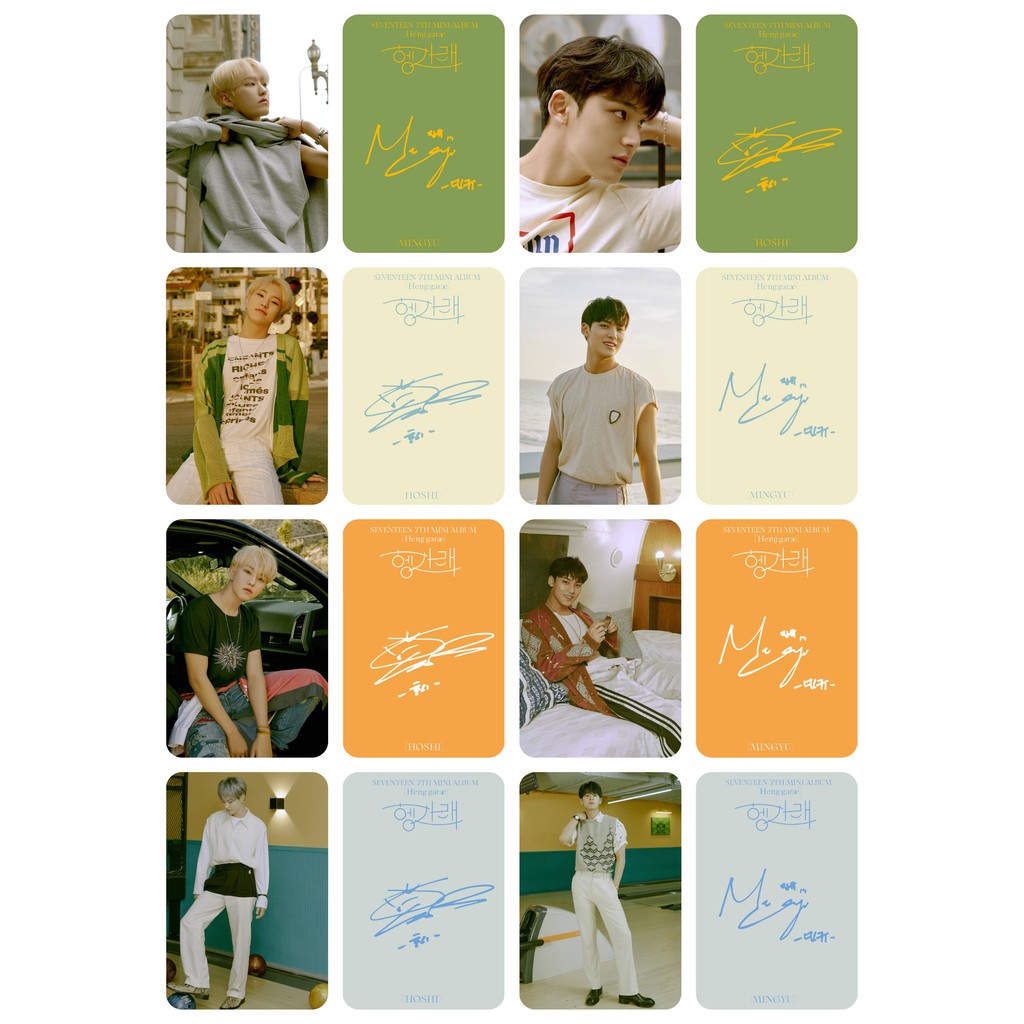 Set 4 thẻ card nhựa SEVENTEEN - Heng garae in 2 mặt bo góc có chữ ký lẻ từng thành viên