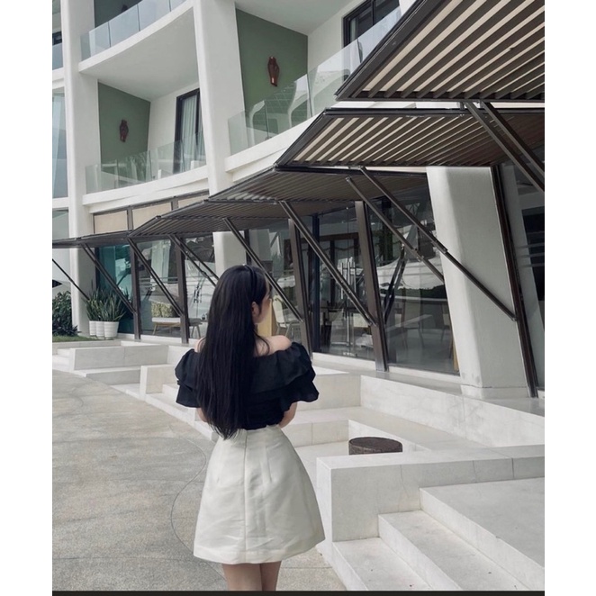 SET ÁO ĐEN BÈO BẸT + CHÂN VÁY TRẮNG MS372