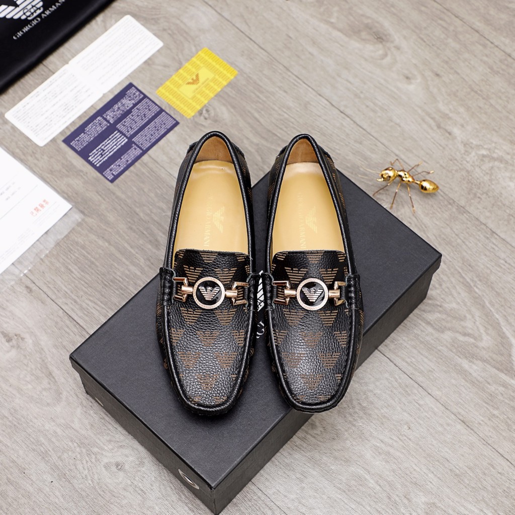 Giày lười nam da thật Armani trang trí logo nổi bật, thu hút