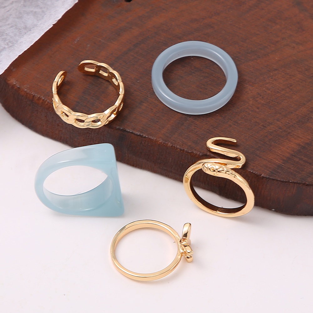 iF YOU 5Pcs Personalized Fashion Resin Metal Ring Set Crystal Butterfly Finger Ring Women Jewelry Accessories