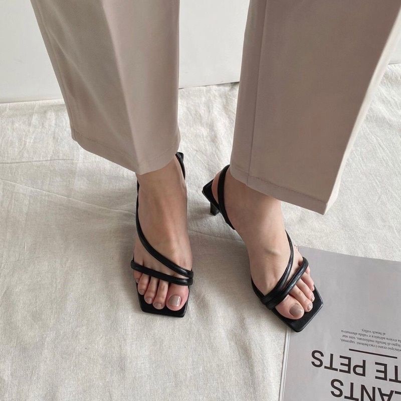 Giày SanDal Cao Gót Đế Nhọn Quai Mãnh, Sandal Quai Chéo 5 Phân, Cao Gót Quai Dây