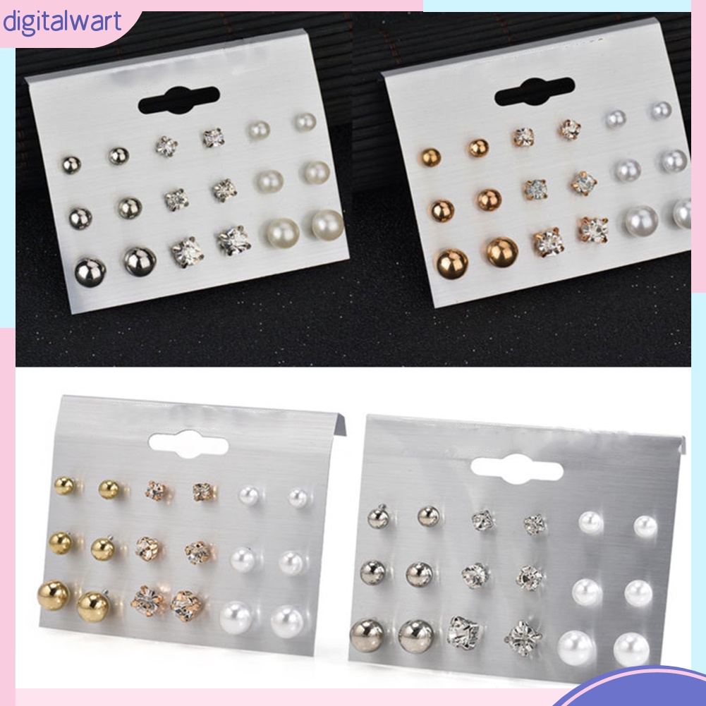 Bộ 6/9/12 đôi bông tai đính ngọc trai nhân tạo thời trang cho nữ