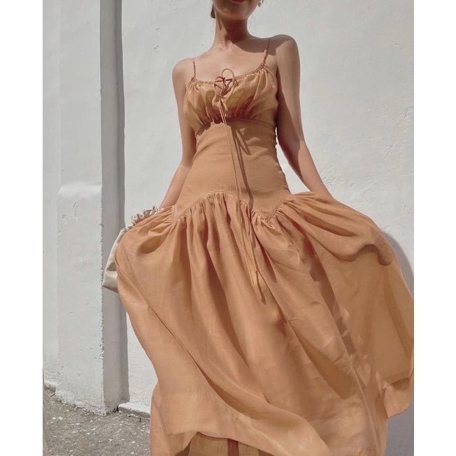 Đầm dài Dearjose hai dây Marilyn vải organza cam đào Dear José size M newtag