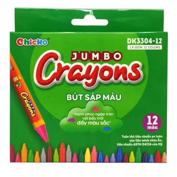 Bút Sáp Màu Chicko Jumbo Crayons - 12 Màu - DK3304-12 - CHICKO