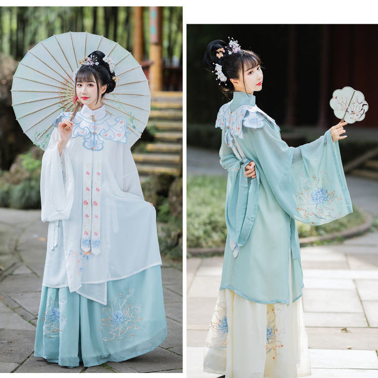 【Hanfu】 Minggongyige Hanfu Tiên nữ Ming thêu hoàn toàn đứng- áo choàng cổ xéo cúp ngực, tứ thân mây vai xuân