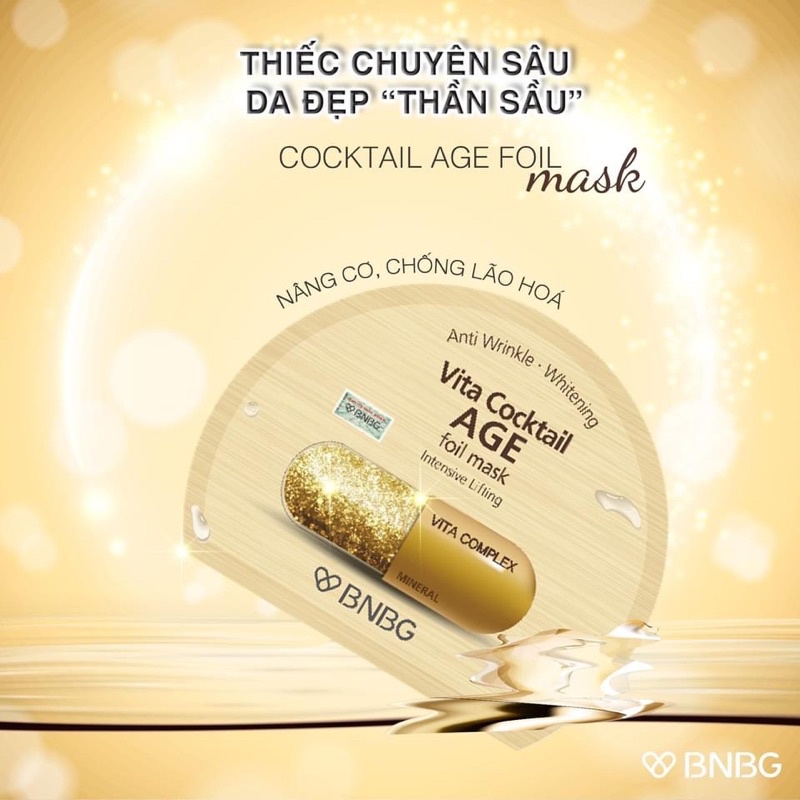 Combo 5 miếng Mặt nạ thiếc vàng Chống Lão Hóa, Giảm Nếp Nhăn BNBG Vita Cocktail Age Foil Mask Intensive Lifting 30ml