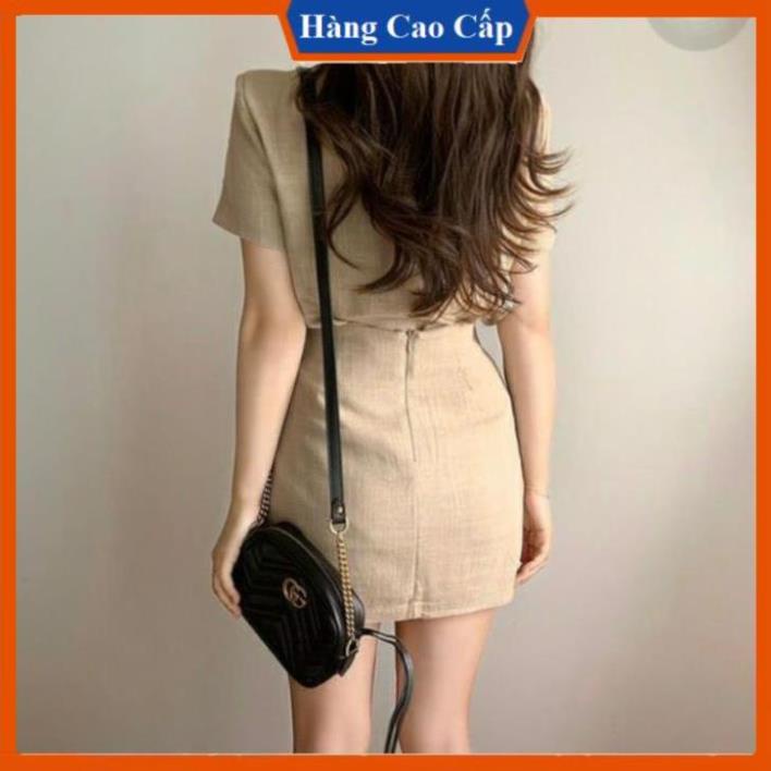 HOT - Sét bộ áo cổ vest và chân váy chữ A cao cấp (vải đũi siêu mát loại 1) | BigBuy360 - bigbuy360.vn