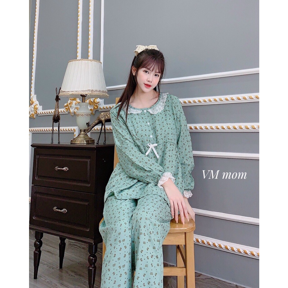 Bộ bầu và sau sinh DÀI TAY Xuân Hè cho con bú, chất kate thái, cho bà bầu mặc nhà