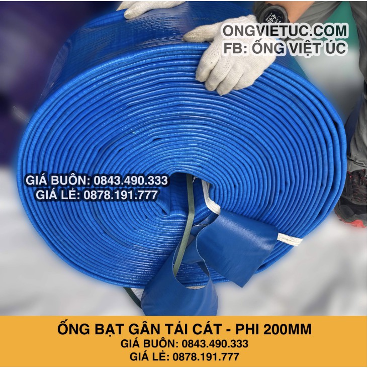 Ống bạt gân bơm tải cát Việt Úc Phi 200mm - Cuộn 30m - bạt cốt dù - màu xanh lam - hàng chính hãng AHT