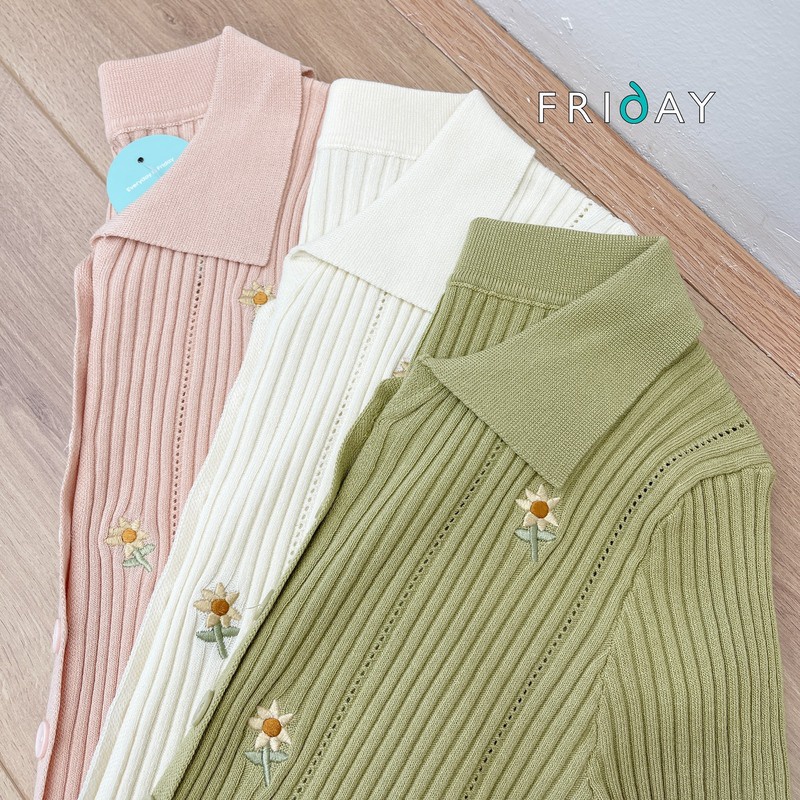 Áo polo mongtogi basic Hàn Quốc thêu hoa Friday 2CE306A