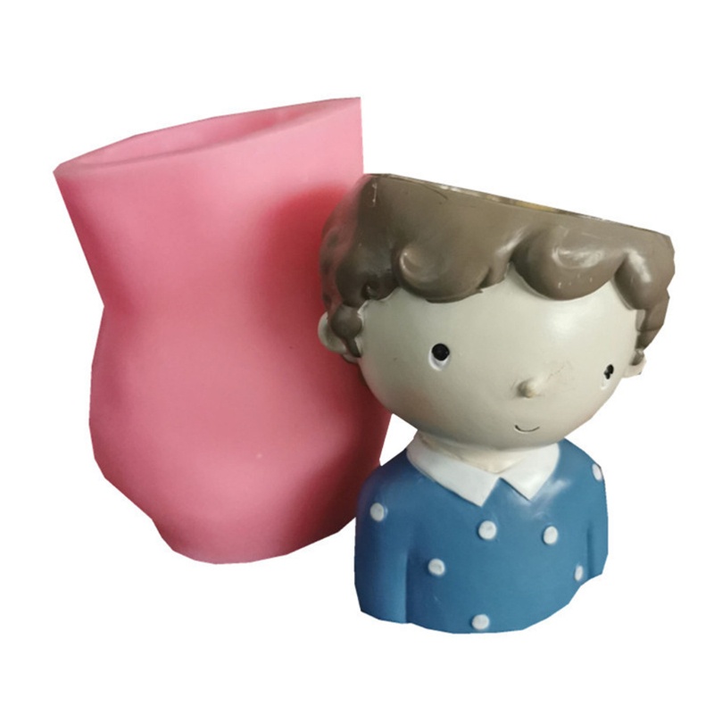 Khuôn Silicone Làm Chậu Cây Mọng Nước Hình Cậu Bé DIY