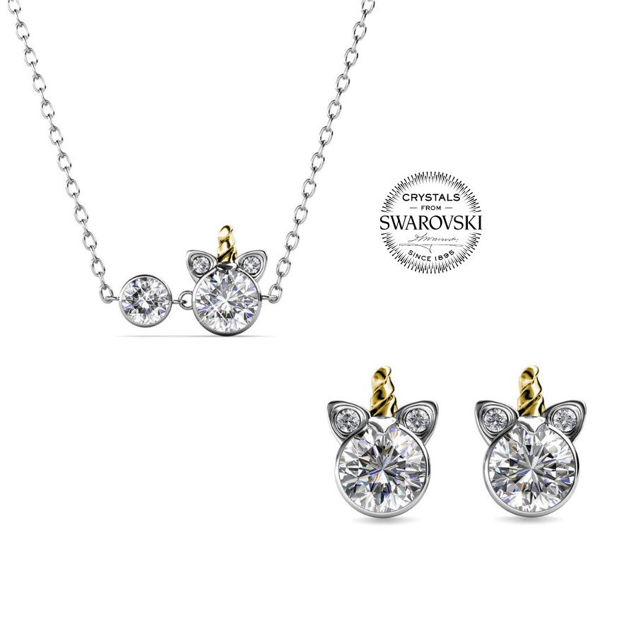BỘ TRANG SỨC BẠC Ý 925 SWAROVSKI Unicorn ( Necklace, Earrings )