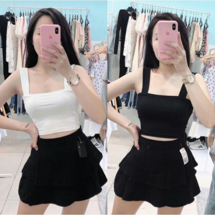 Áo Hai Dây Bản To HARI Dáng Croptop Nữ Dáng Lửng Chất Cotton Borip Ôm Body Siêu Hot