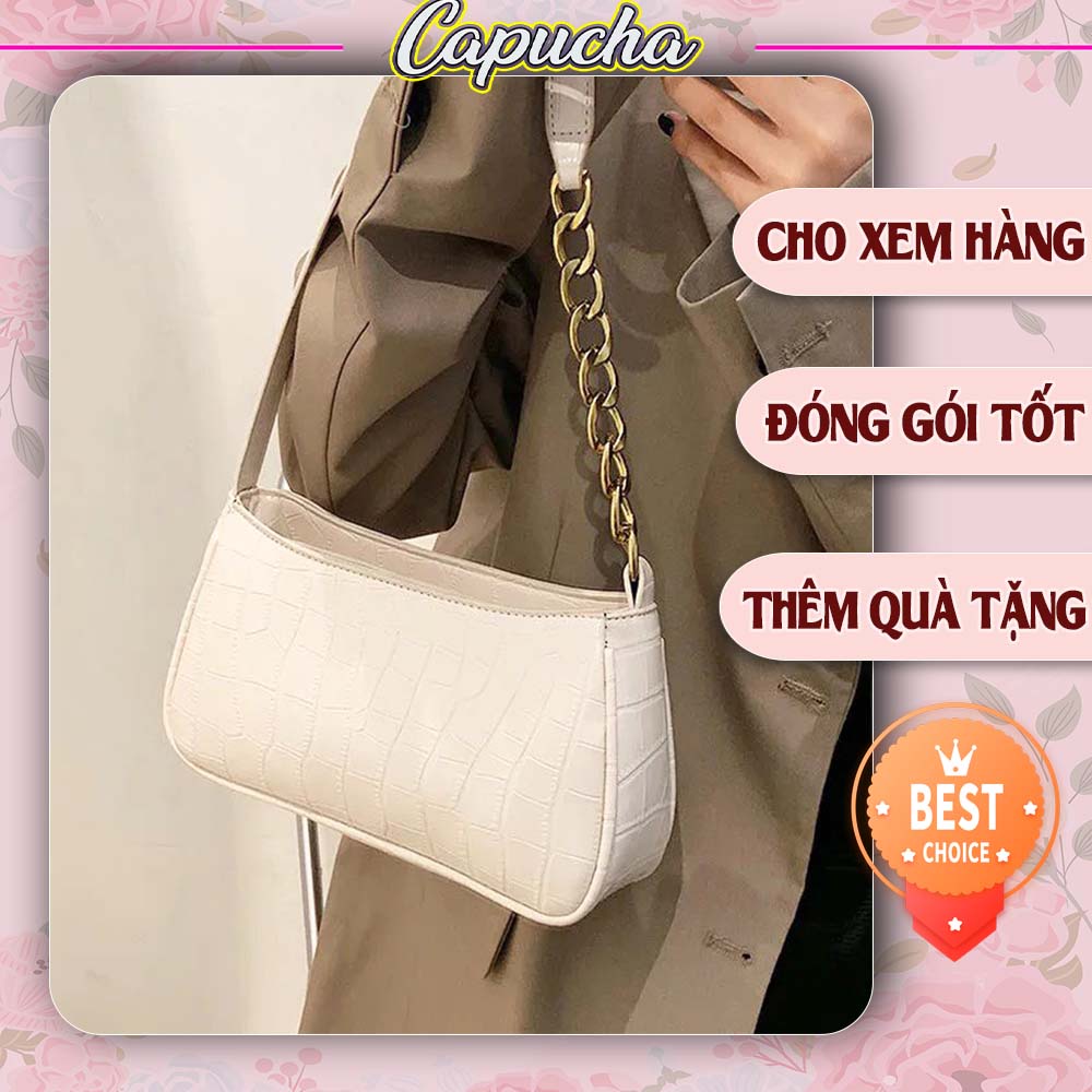 Túi xách nữ kẹp nách đi chơi vân da rắn phối xích cá tính Capucha T21