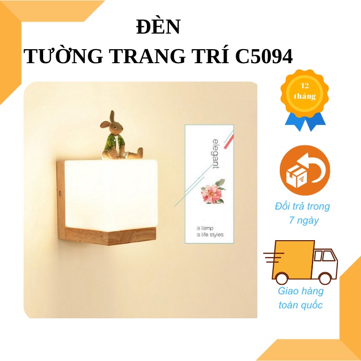 Đèn treo tường quán cafe C5094 đế gỗ, sử dụng bóng đèn đui xoáy E27, decor nội thất độc đáo, bảo hành 12 tháng