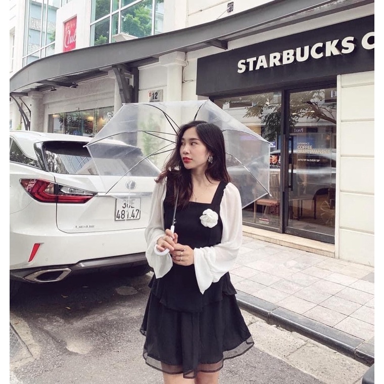 Set áo pha tơ mix chân váy xoè tặng kèm tag hoa