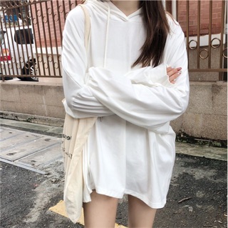 Áo Hoodie tay dài màu trơn phong cách Hàn Quốc