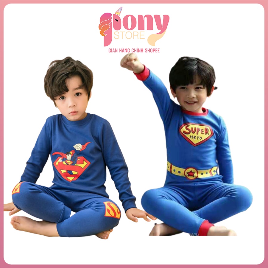Bộ thu đông dài tay mặc nhà cho bé trai superman, superhero cao cấp dễ thương chất cotton thun mịn đẹp