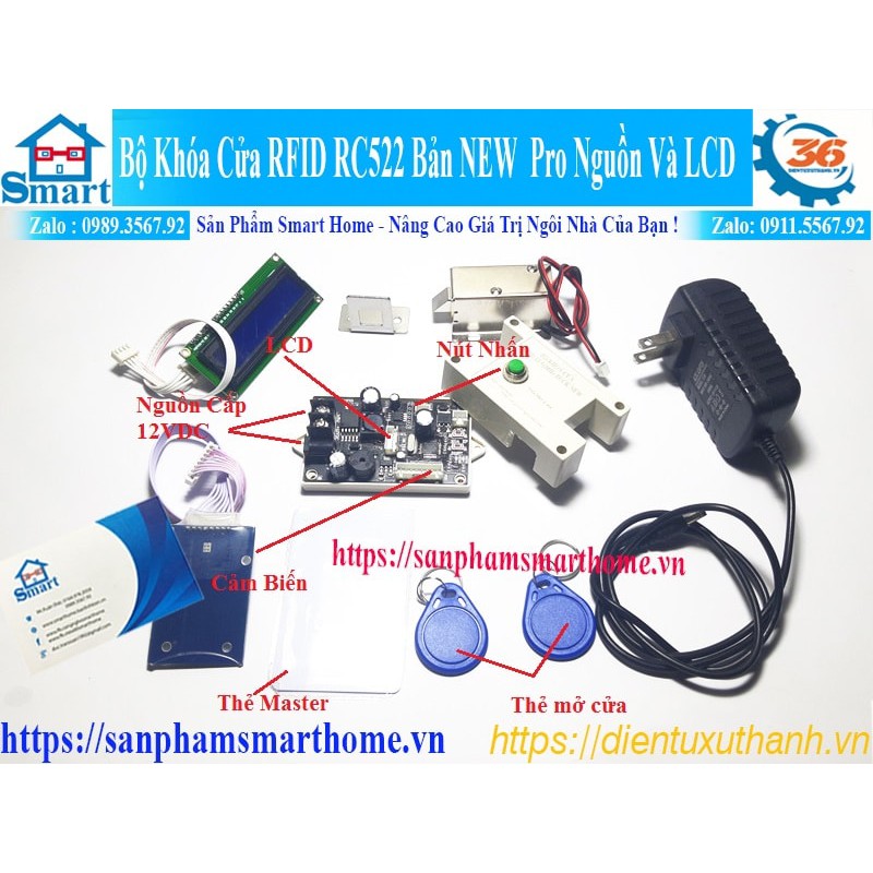 Bộ khóa cửa RFID rc522 new kèm nguồn và LCD