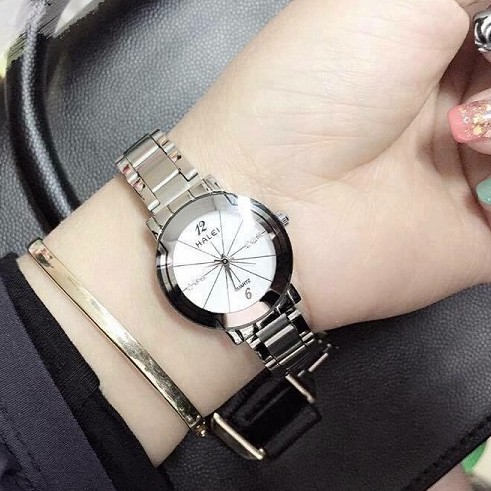 Đồng hồ Nữ chống nước Halei dây kim loại không ghỉ, chống xước mặt tròn size 26mm màu trắng HL457