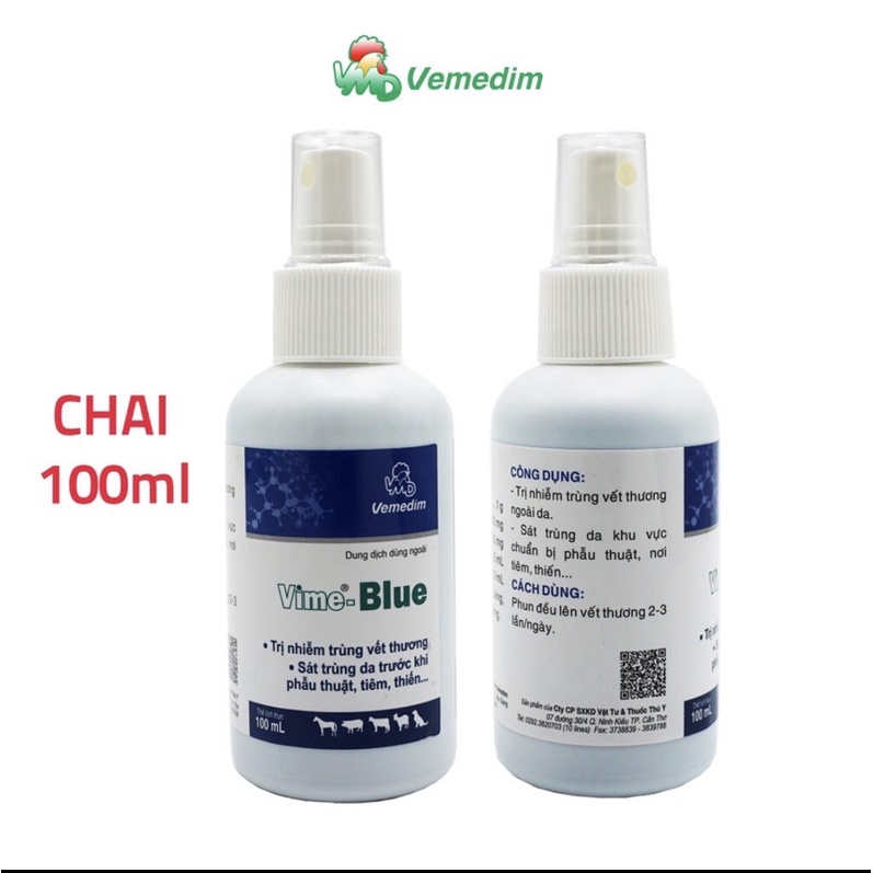 thùng 25 chai 100ml vime blue dung dịch sát trùng vết thương