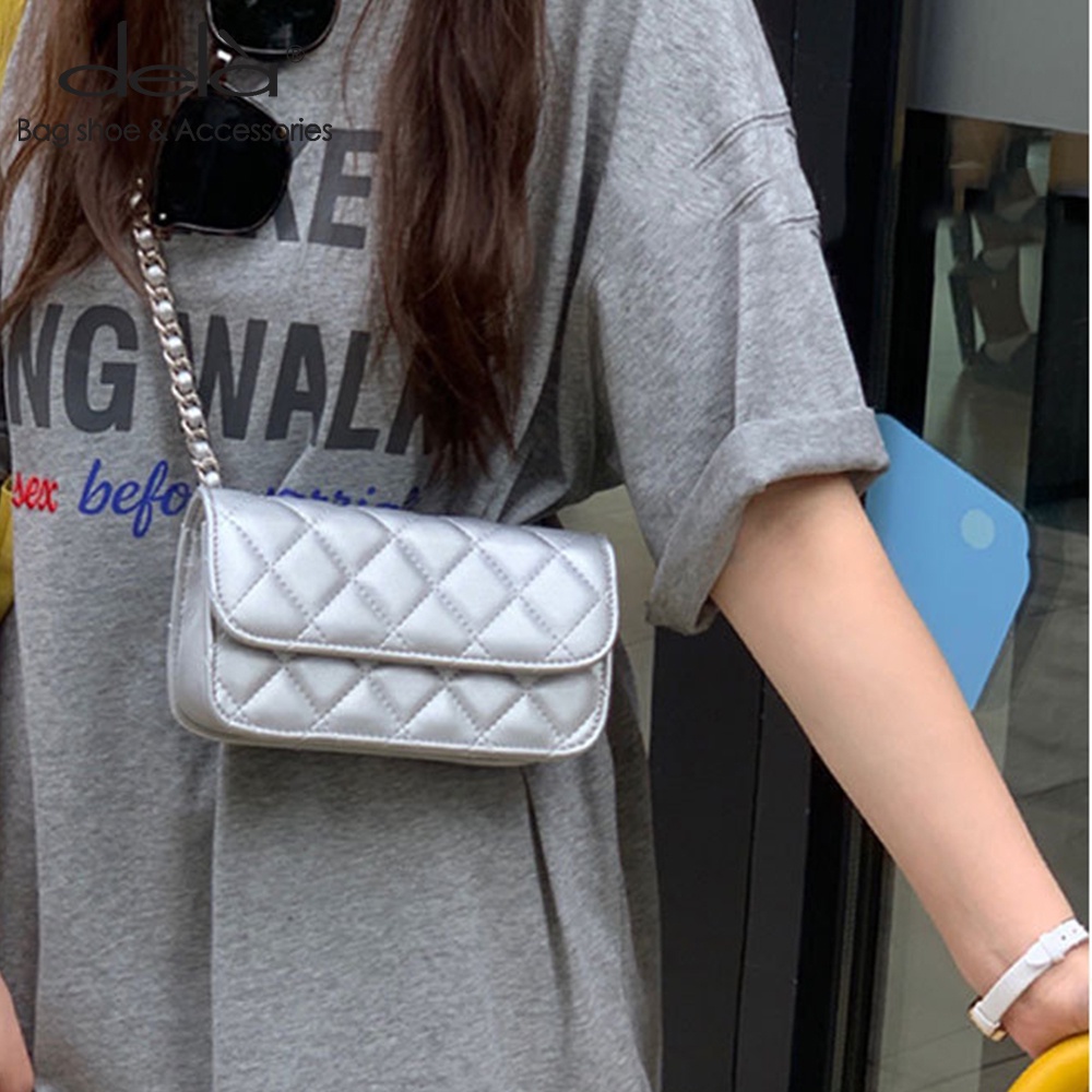 Dela Túi Đeo Chéo Hình Vuông Nhỏ Đính Hạt Kim Cương Có Thể Điều Chỉnh Thời Trang Mới Cho Nữ