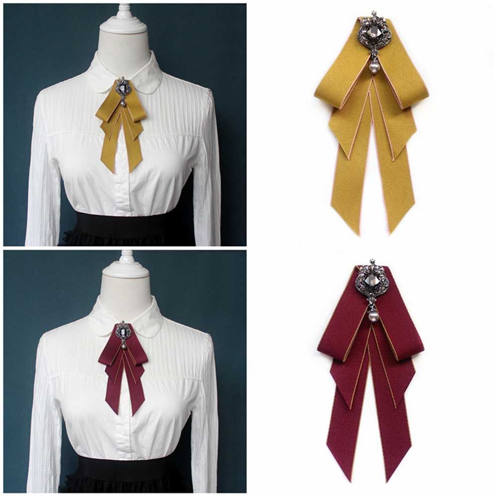 Ghim cài cổ áo sơ mi nơ ruy băng đính đá kim cương thanh lịch cho nam và nữ