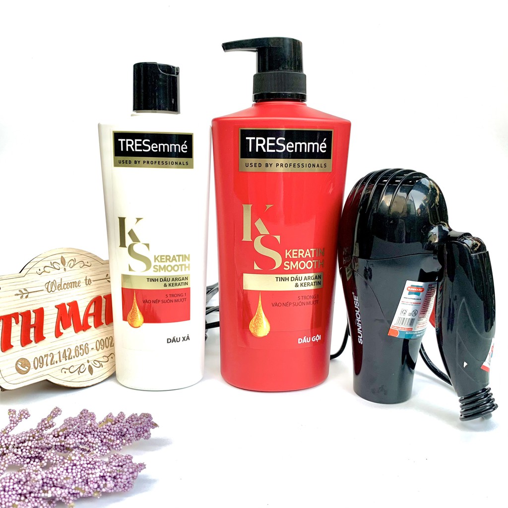 Combo Dầu gội đầu 640g và Dầu xả 340g TRESemmé Keratin Smooth vào nếp suôn mượt (Tặng máy sấy tóc) | BigBuy360 - bigbuy360.vn