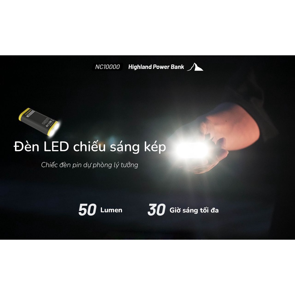 Sạc dự phòng kết hợp đèn LED Nitecore NC10000 Outdoor Compact Power Bank