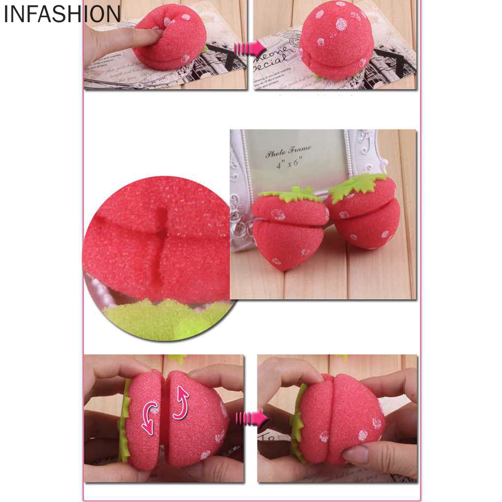 Bộ 6 dụng cụ uốn tóc hình tròn màu hồng bằng mút mềm mại tiện dụng cho nữ