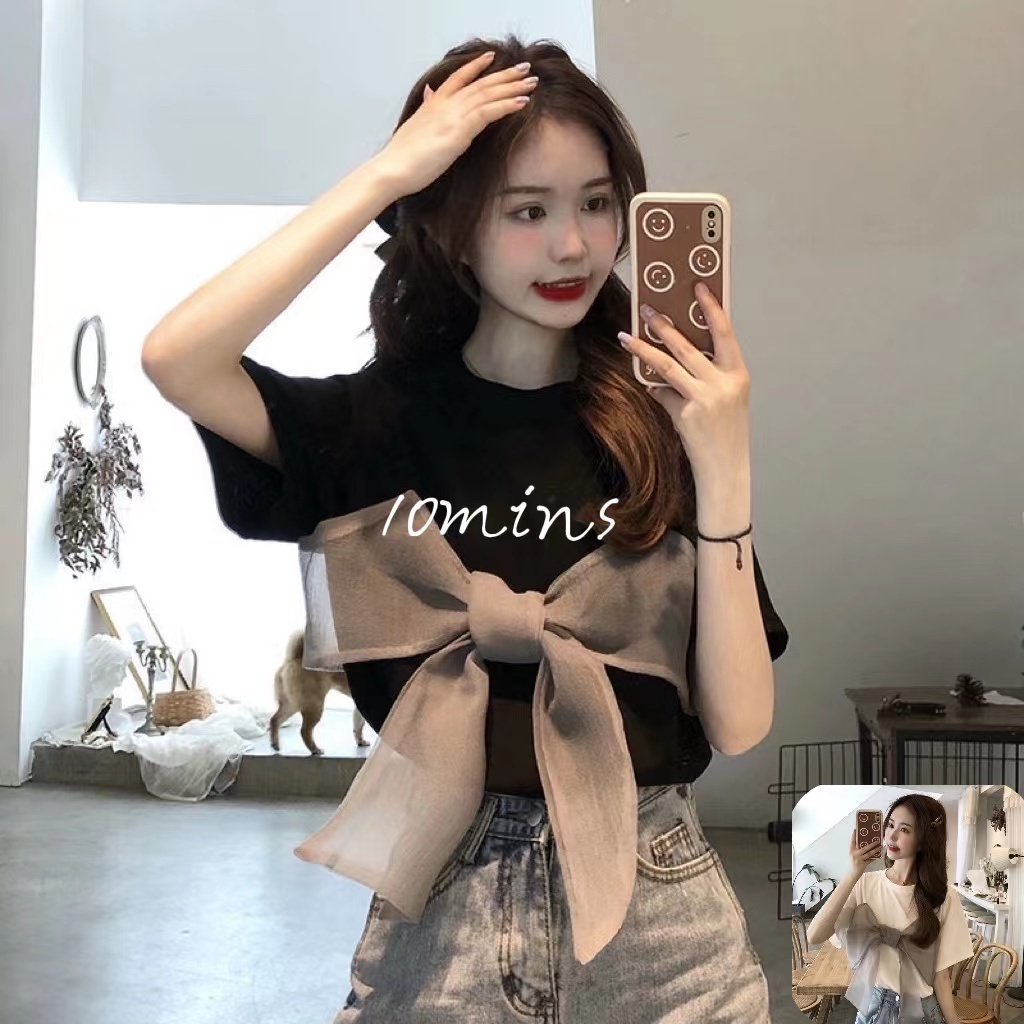 Áo thun tay ngắn phối nơ thời trang mùa hè dành cho nữ