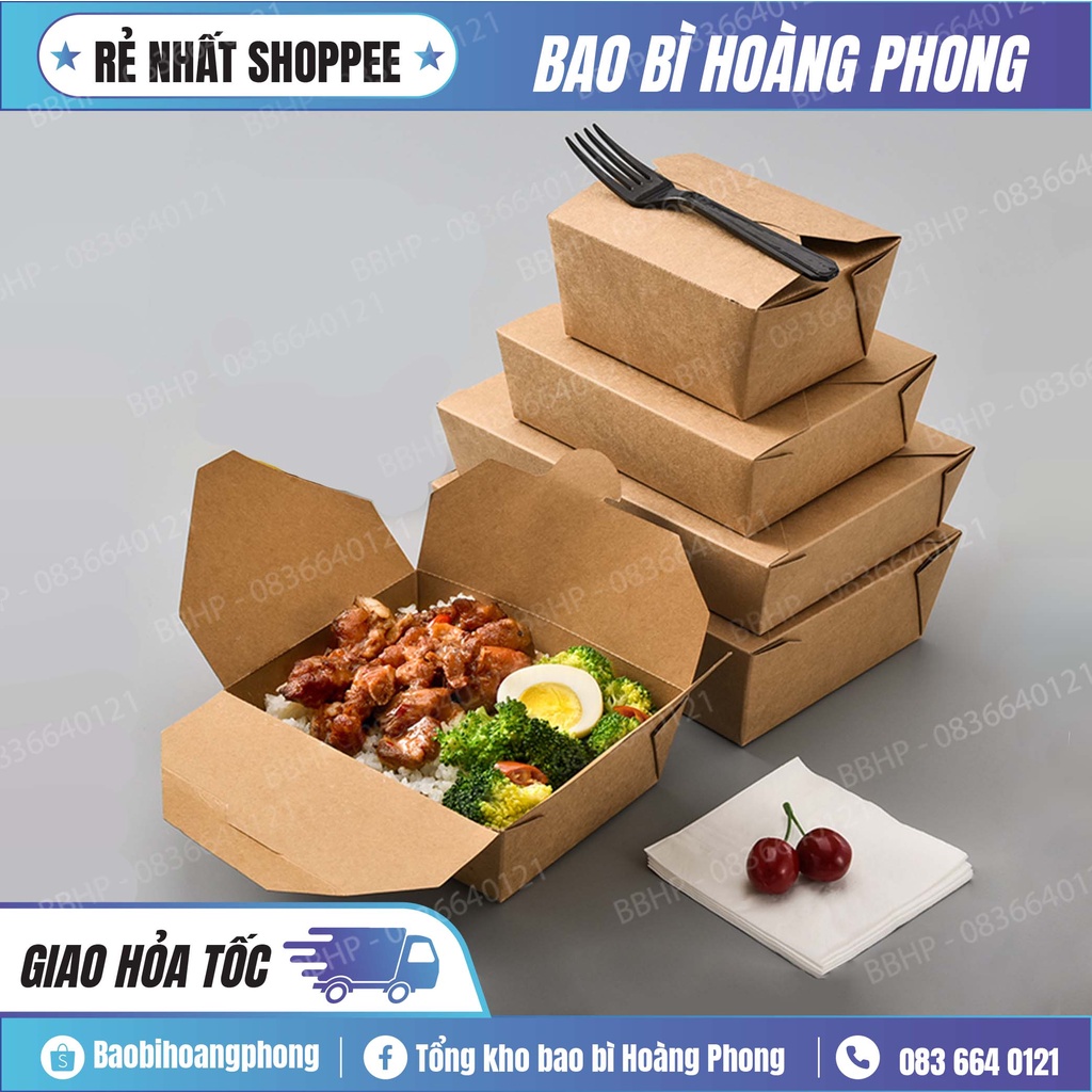 10 Chiếc Hộp Giấy Kraft chữ nhật nắp gài/ Hộp giấy cửa sổ đựng thức ăn