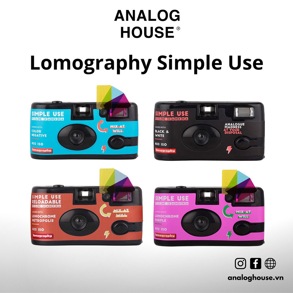  Máy ảnh PNS 35mm Lomography Simple Use có đèn flash lắp sẵn film ISO 400 - DATE XA 202