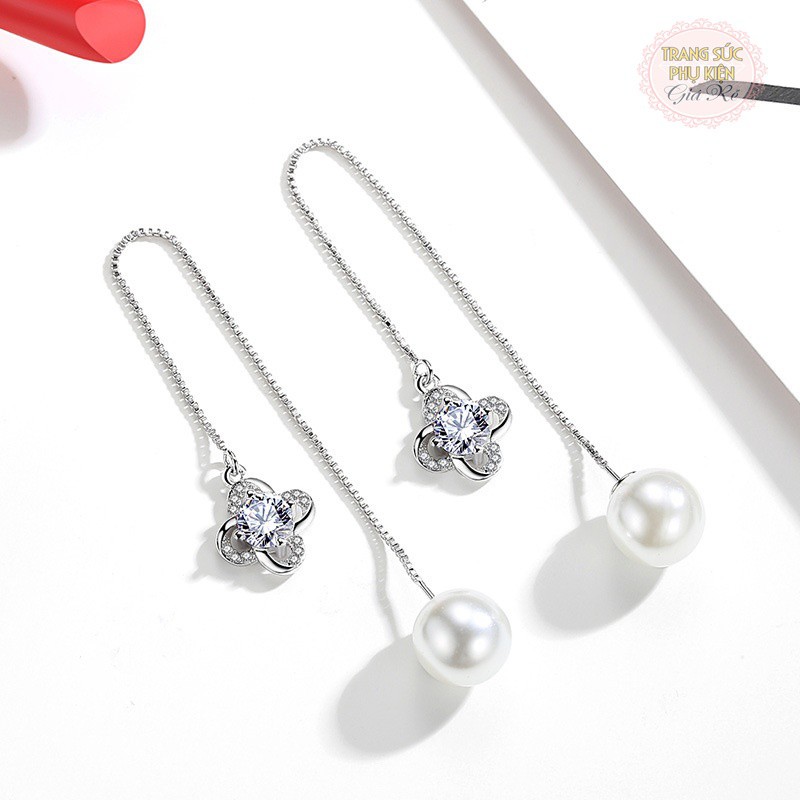 Hoa tai nữ thời trang hạt châu và hoa đá trắng, tím HT151, S925 mẫu mới