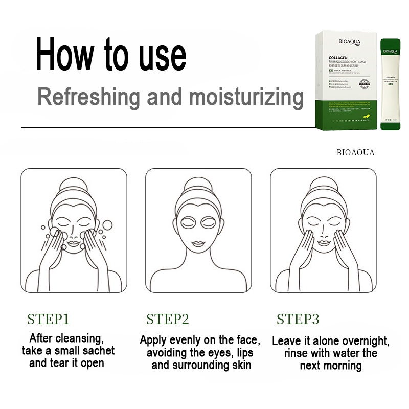 Hộp 20 Mặt Nạ Ngủ BIOAQUA Collagen Làm Săn Chắc Da Dưỡng Ẩm Và Tái Tạo Da Se Khít Lỗ Chân Lông Chống Nếp Nhăn