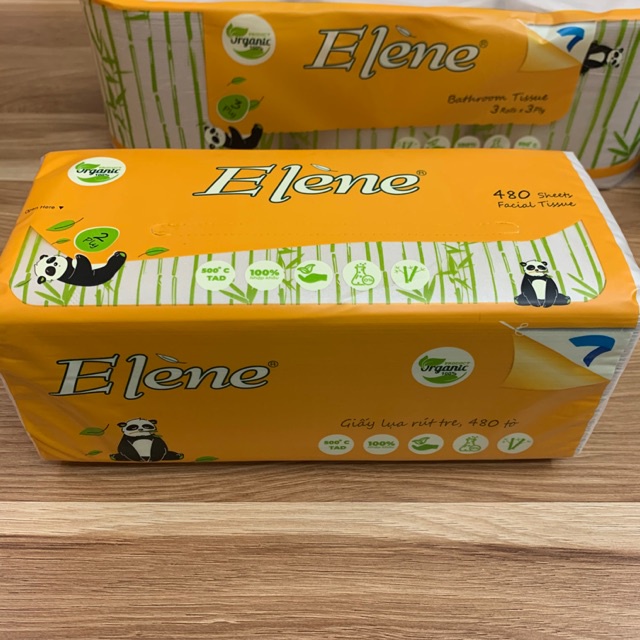 Giấy ăn gấu trúc elene rút dài 100 tờ 3 lớp, khăn lau bằng than tre