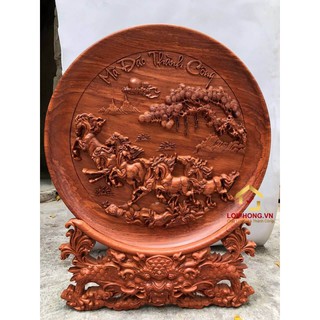 Đĩa gỗ trang trí mã đáo thành công bằng gỗ hương đường kính đĩa 30 - 35 - 40 cm dày 4 cm