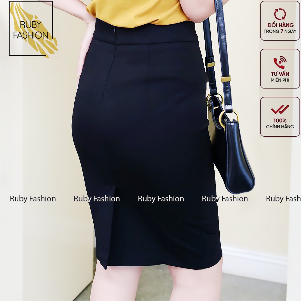 Chân váy bút chì lưng thun cao đồ công sở vải co giãn ôm body xẻ sau dáng dài màu đen | BigBuy360 - bigbuy360.vn