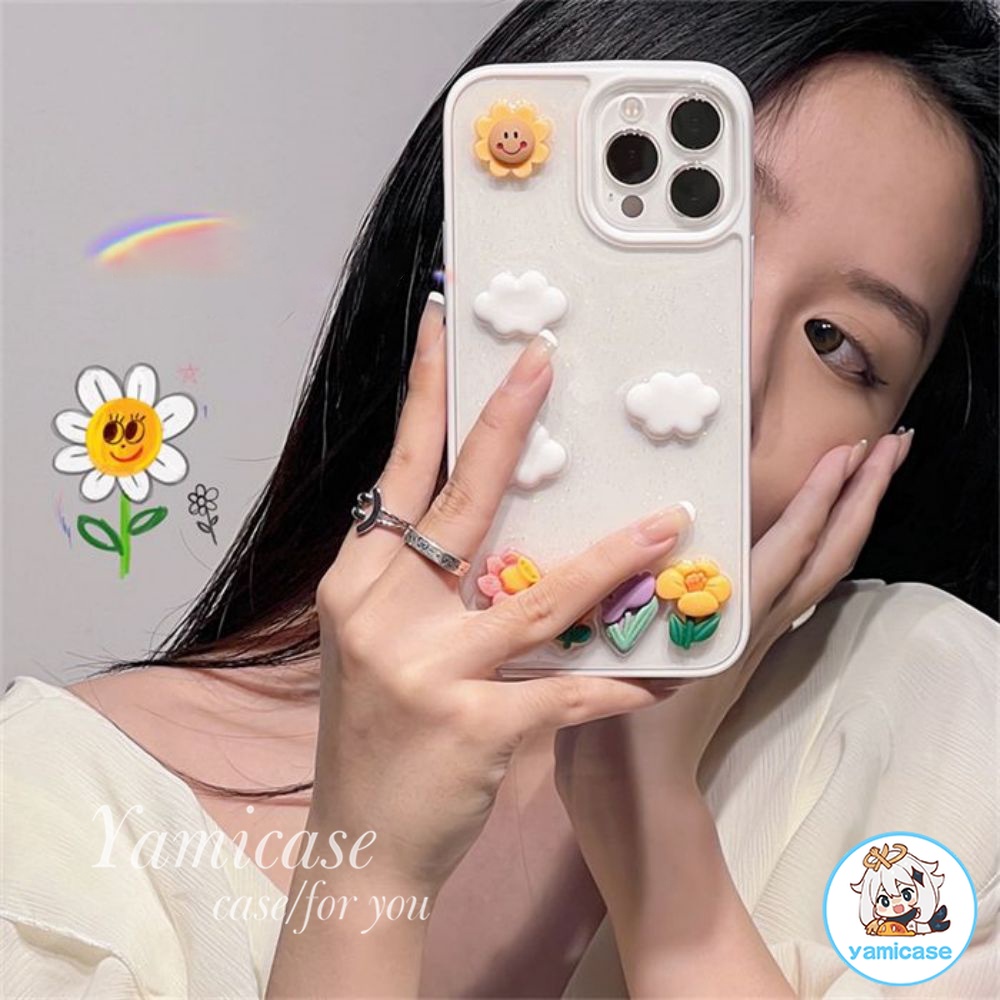 Ốp Điện Thoại TPU Mềm Hình Hoa Hướng Dương Đám Mây Lấp Lánh Chống Trượt Cho IPhone 11 13 12 Pro Max 8 7 Plus X XR