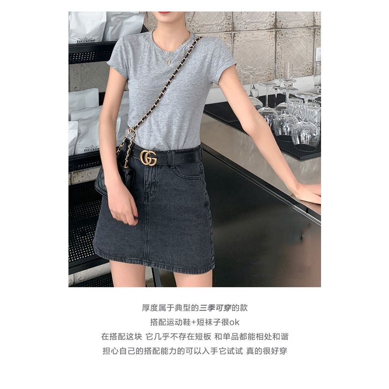 Quần Short Denim Giả Váy Chữ A Ống Rộng Lưng Cao Màu Đen Thời Trang Cho Nữ