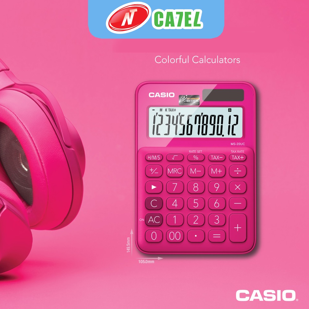 Máy tính CASIO MS 20UC hàng chính hãng bảo hành 5 năm màu xanh hồng NT CATEL