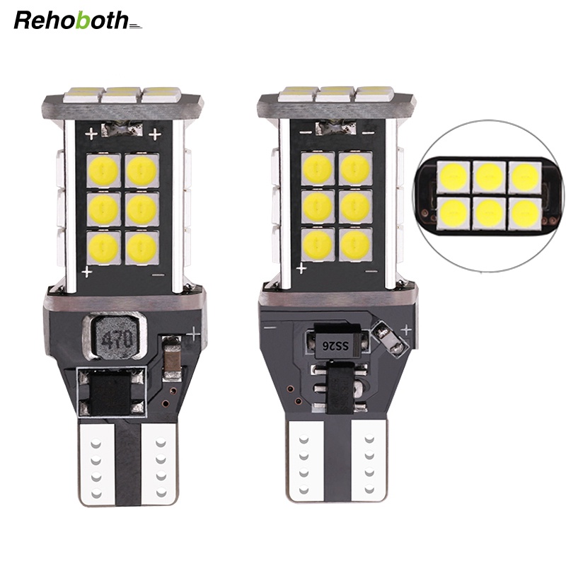 Rehoboth 2x siêu sáng Công suất cao W16W T15 Đèn chiếu sáng đảo chiều trên ô tô Lỗi Canbus Miễn phí bóng đèn diode tự động 5W cho đèn dự phòng ô tô 12V Màu trắng